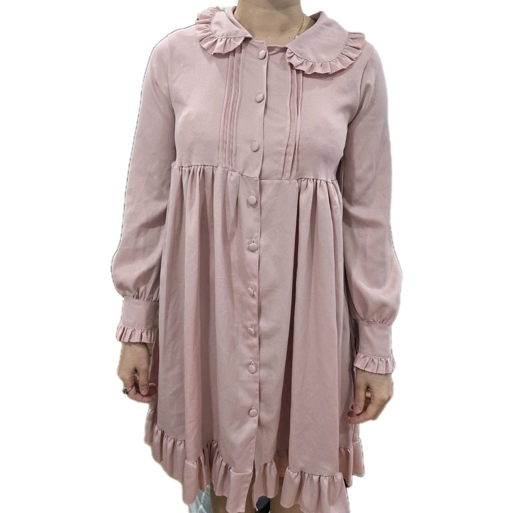 XRK Mauve‎ Ruffle Button-Down Babydoll Dress - Vintage Style - Size S